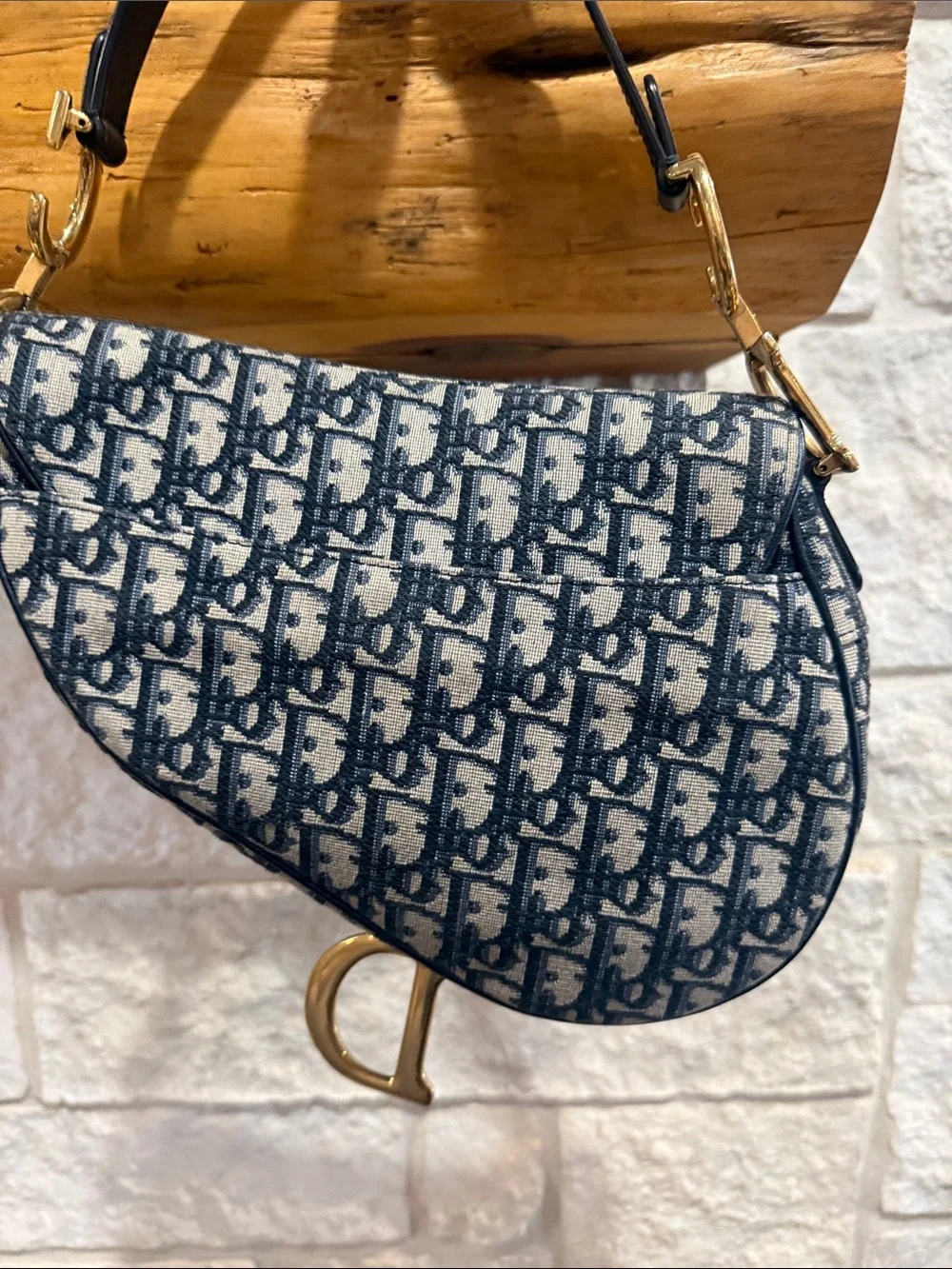 Christian Dior Blue Oblique Jacquard Saddle Bag Medium